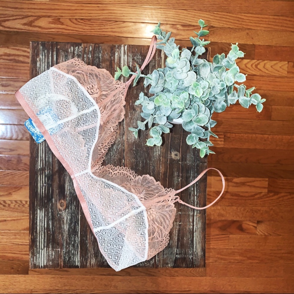 Free People White and Pink Lace Bralette Size M